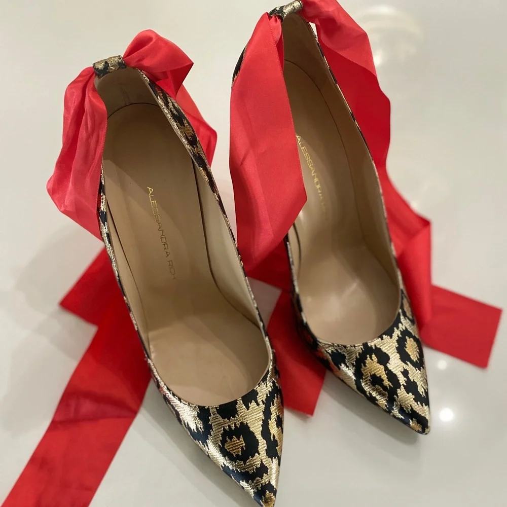 Designer Alessandra Rich leopard print jacquard pumps - Picture 1 of 5